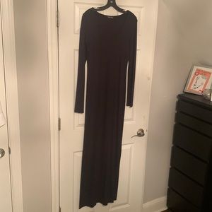 Fitted, long sleeve, black v-neck maxi dress. Size large by Brigitte Bailey